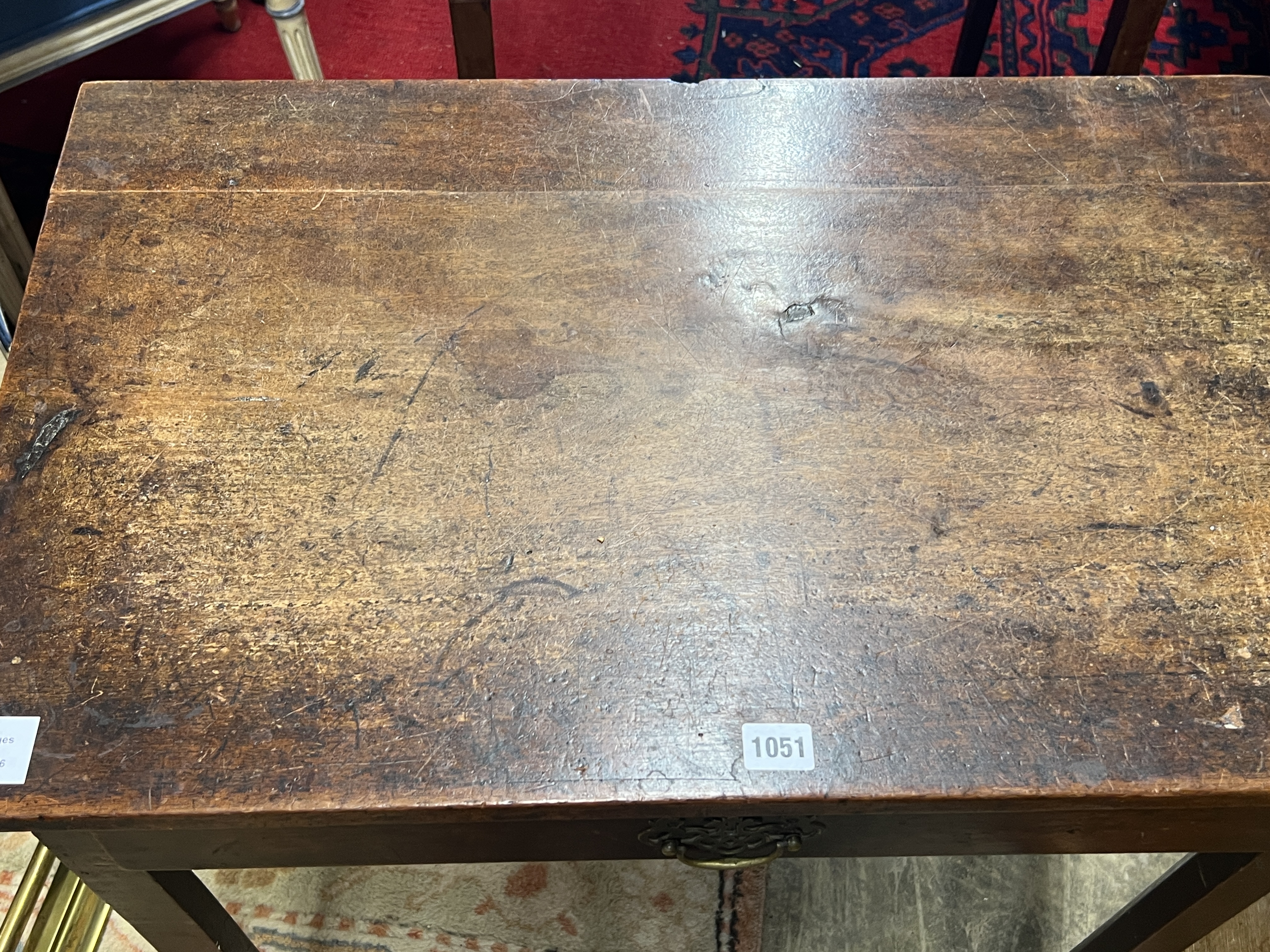 A George III mahogany side table, single frieze drawer, width 73cm, depth 46cm, height 71cm